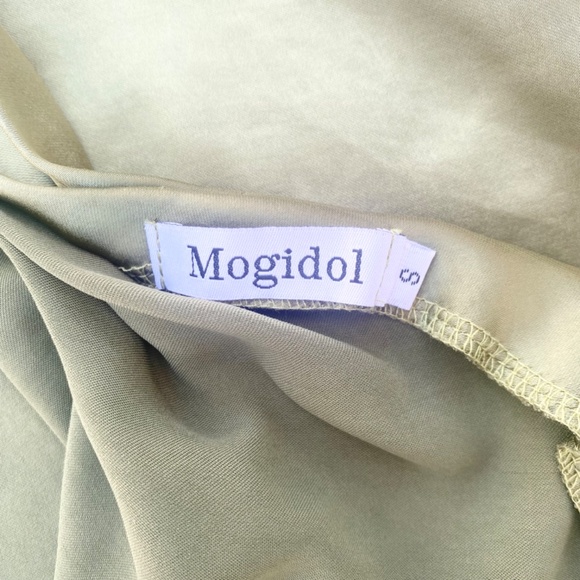 Mogidol Sexy Satin Backless Midi Dress Halter High-Slit Sz Small Green - Picture 11 of 16